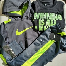 3pc Nike Boys Size 4 Track Pants Hoodie Sweatshirt Long Sleeve Top Gray 96