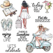 Summer Travel Women Moped Feel the Breeze Today Is All About You Clear Stamps