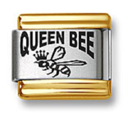 Italian Charm Bracelet Links Laser Queen Bee Gold Trim 9mm Stainless Steel 