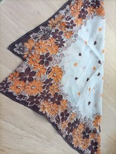 VINTAGE SEIDE/VISKOSE TASCHEN TASCHENTUCH TASCHENTUCH, 12X10" 1940er CREME/BRAUN/ORANGE