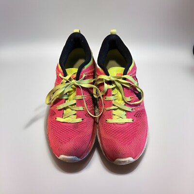 Nike Flyknit One Lunarlon  Pink Green Neon Women s Running Shoe 554887-606 Sz 6