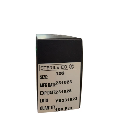 100 agujas perforadoras tri-biseladas 12g-20g | Acero quirúrgico estéril 316L Foto 2 de 2