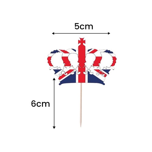 Paquetes de 1/2/4 Union Jack Corona Palillo de Dientes Toppers Reyes Fiesta de Cumpleaños Vajilla - Imagen 2 de 8