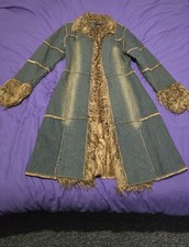 Miss Posh Coat Denim With Fur Trim Size Medium