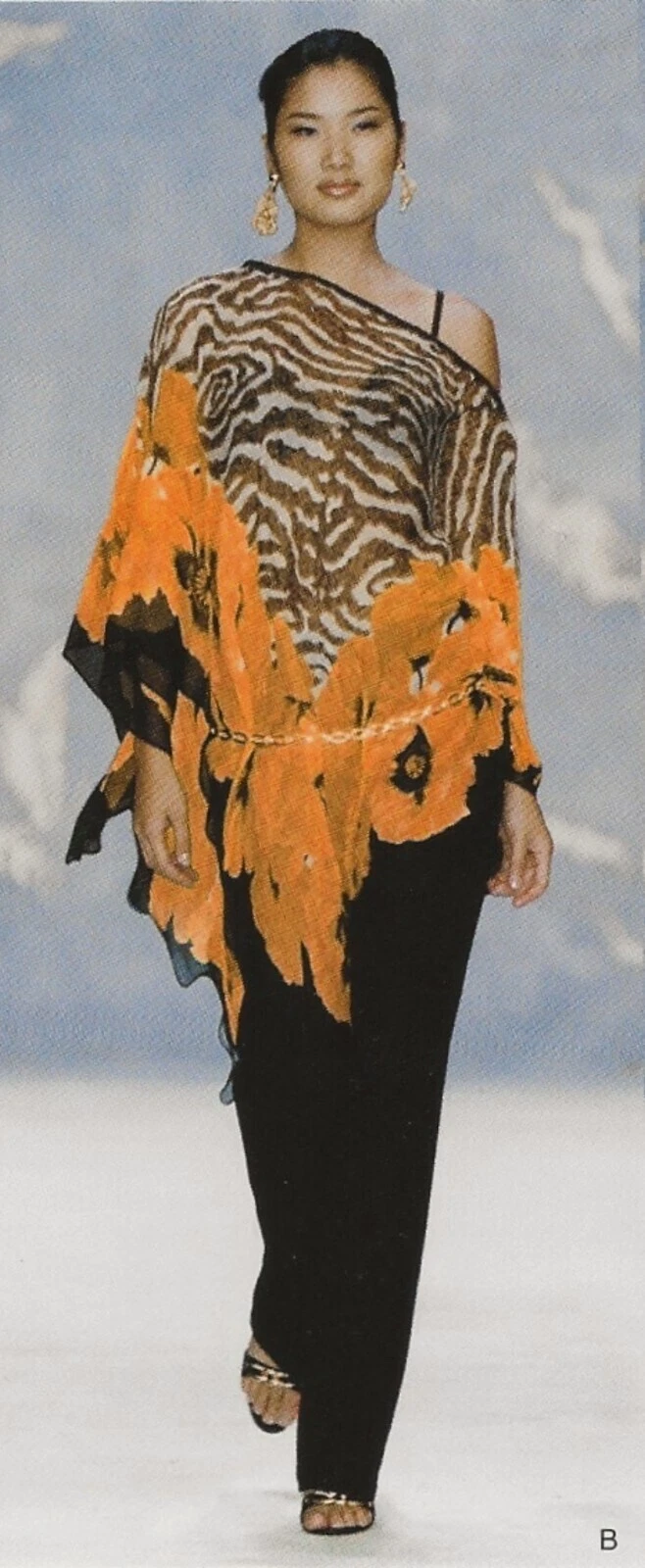 ST. JOHN COLLECTION Silk Top Poncho P/S Brown Animal Print Orange Flower Flowy