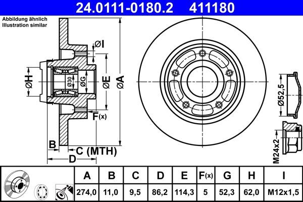 2X ATE 24.0111-0180.2 Bremsscheibe FüR Renault-image