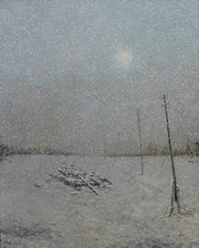 Winter in Ukraine Landscape Oil Painting Original Canvas 50x40 cm Snowfall
