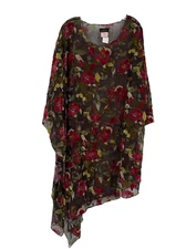Linda Lundstrom Taupe Floral Velvet Burnout Lagenlook Top Sz 22