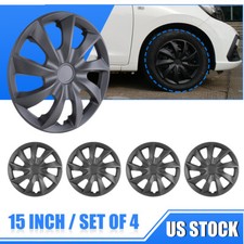 Set Of 4 15 Black Matte Snap-on Full Wheel Covers Hubcaps For R15 Steel Wheels