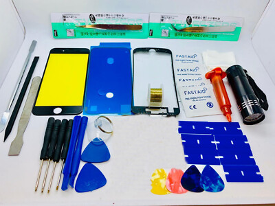 Displayglas Reparatur Set für iPhone 8 Plus schwarz, Kleber, Rahmen, Öffnungswerkzeug