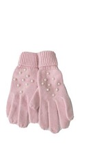 Zara Kids girls S pink viscose blend cuffed gloves with pearl beads