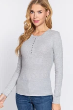 Womens Long Sleeve Henley Thermal Top Button T-Shirt Waffle Knit Warm Layering