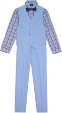 IZOD Boys- 4-Piece Formal Suit Vest Set, Plaid Blue, 6 Regular NWT Party Holiday