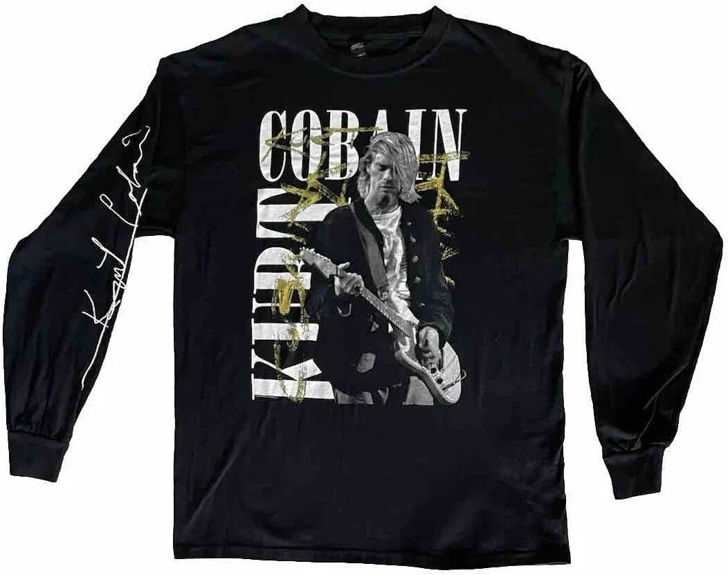 Kurt Cobain Nirvana Long Sleeve Shirt Signature Print On Sleeve Size Large