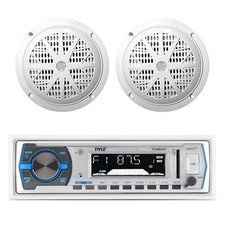 Pyle Bluetooth Marine Receiver, 2x 4'' 100W Stereo Speakers White 