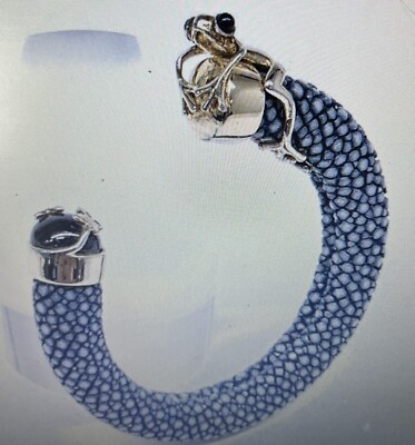 Stachelrochenhaut strukturiert Vermeil und Onyx Frosch Manschette Armband 
