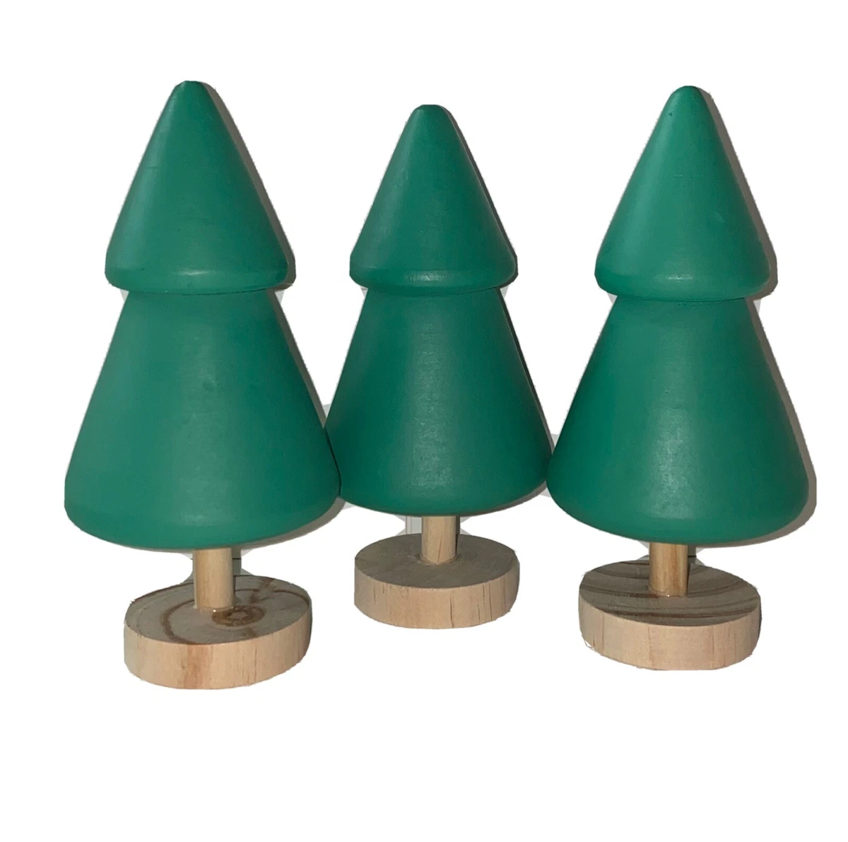 3 Small Green Wooden Christmas Trees Perfect For Toy Village Scene