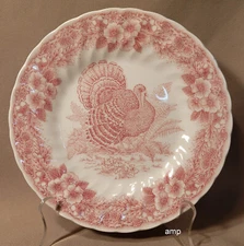 Queen's Chruchill Myott Thanksgiving Red Pink Salad Plate (8") EXCELLENT