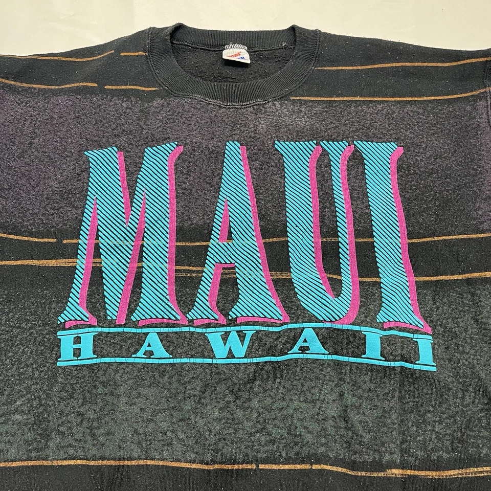 Sudadera De Colección Años 90 Jerzees Super Sweats Maui Hawaii Cuello Redondo Grande Hecha en EE. UU. Foto 2 de 4