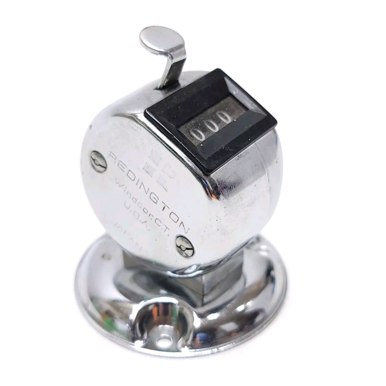 Redington Hand Held Tally Counter Clicker Chrome-Plated Metal Base WORKS ASMR