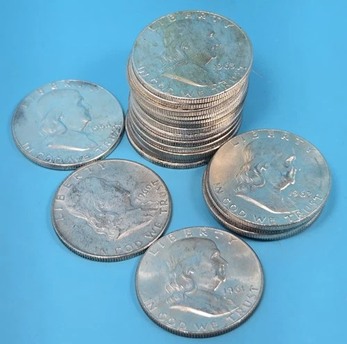 Lot Of 20 US Silver 90% Franklin Liberty Half Dollar Coins 250g