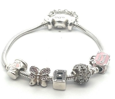 Authentic Pandora ALE S925 5 Charm Bracelet and Safety Chain Pink