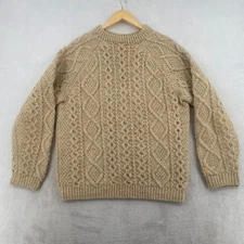 Irish Traditional Hand Knit Sweater 100 Percent Pure Wool Mens Tan Cable Knit
