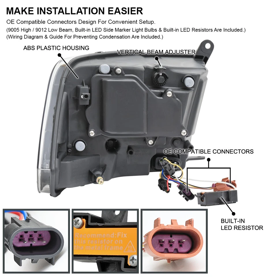 Fits 2009-2018 Dodge Ram 1500 Black Projector Headlights Sequential LED Signal - Image 4 of 4