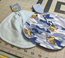 Handmade Boy Burp Cloths Monkey Camo Blue Gingham 7" x 7" Flannel Set 2 K3