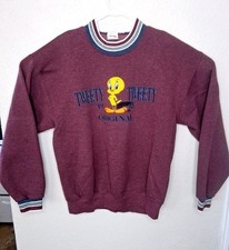 1995 Tweety Bird Looney Tunes Varsity Sweatshirt Maroon Size Large