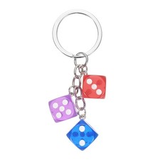 Lucky Dice Keychain Charm, Resin Dice Keyrings With 3 Pendants, Red/Purple/Blue