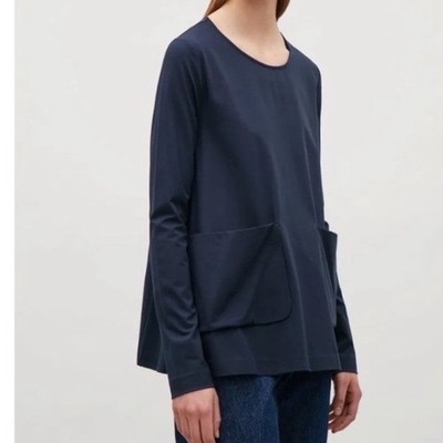 Minimalist Chore COS Navy Long Sleeve Flowy Capsule Pockets Boho Coastal Small