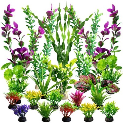 22 PCS Aquarium Decor Plastic Plants Fish Tank Accessories Artificial Kit