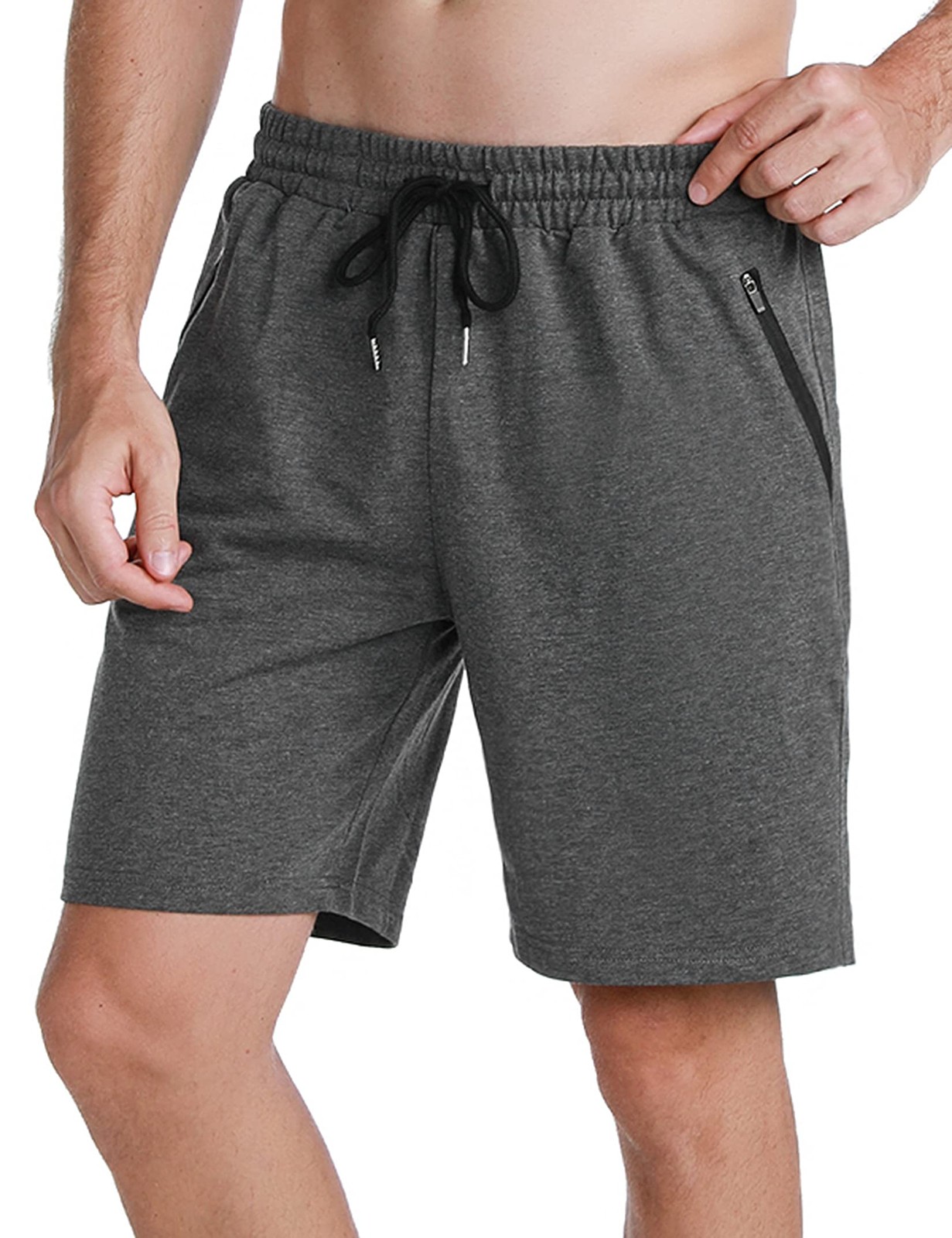 Short sport homme en coton léger noir taille M avec poches zippées