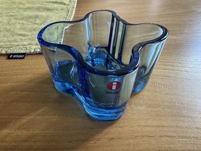 Iittala Alvar Aalto Windlicht aqua hellblau Vintage