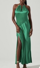 ASTR the Label Kazia Maxi Halter Satin Dress L Emerald Green Cocktail Party
