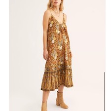 SPELL & THE GYPSY Brown Bianca Strappy Dress Midi Boho Size XS