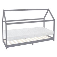 Lettino bambini grigio chiaro casetta bimbi 90x200cm materasso sfoderabile letto
