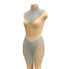 Medieval Chainmail Costume Set Handmade Metal Skirt Neck Armor for Fantasy