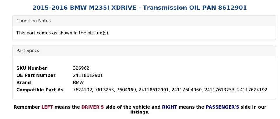 2015-2016 BMW M235I XDRIVE - Transmission OIL PAN 8612901 - Image 4 of 4
