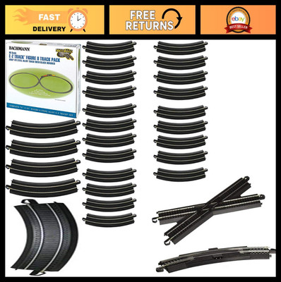 HO Scale Figure 8 Train Track Pack - Snap-Fit E-Z Track, Steel Alloy Rails, Blac