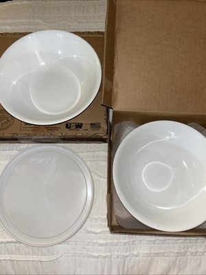 NEW Set of 2 Corelle Vitrelle 8.5  Serving Bowls + 1 Lid - Winter Frost White