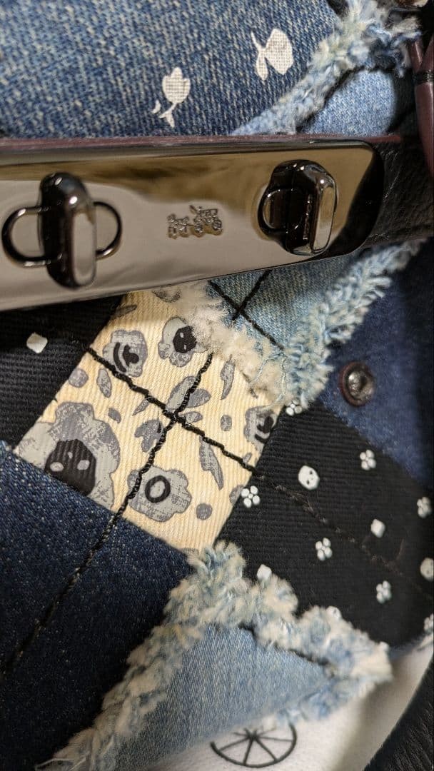 COACH Black Leather Denim Patchwork Shoulder Bag … - image 13