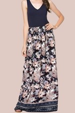 Doe And Rae Floral Print Jersey Maxi Dress Navy