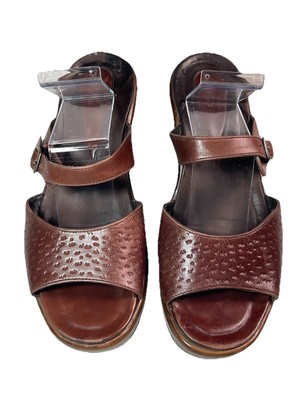 DANSKO Brown Leather Wedge Slide Sandals Womens US Size 8 Comfort Walking Summer