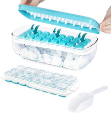 Image of Ice Cube Tray with Lid and Storage - Easy Press Release, BPA Free 48 Ice Cube Mo