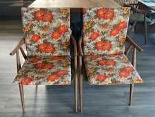 2 Vintage Outdoor Garden Deck Chair Padded Cushions - Brown Orange Floral 1960s