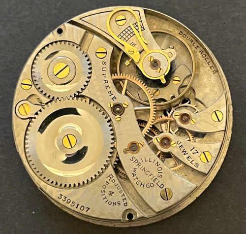 Antique 1918 Illinois Grade 706 Pocket Watch Movement Running Ticks 16s 17j USA
