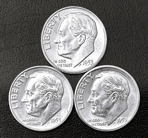 1953 P-D-S 10c SILVER Roosevelt Dime Year set.  GEM BU. FTBands (Note)   (R192)