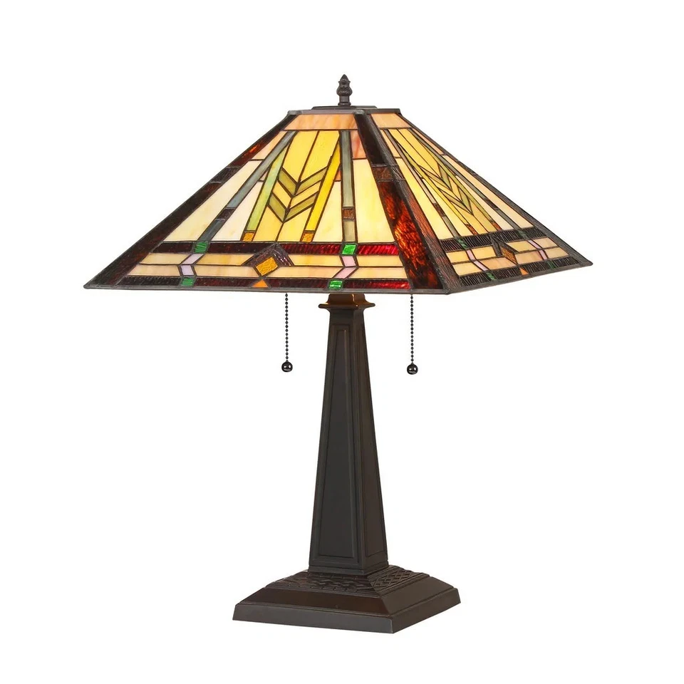 Tiffany Style Mission Design 2-light Bronze Table Lamp Multi-color - Image 2 of 3